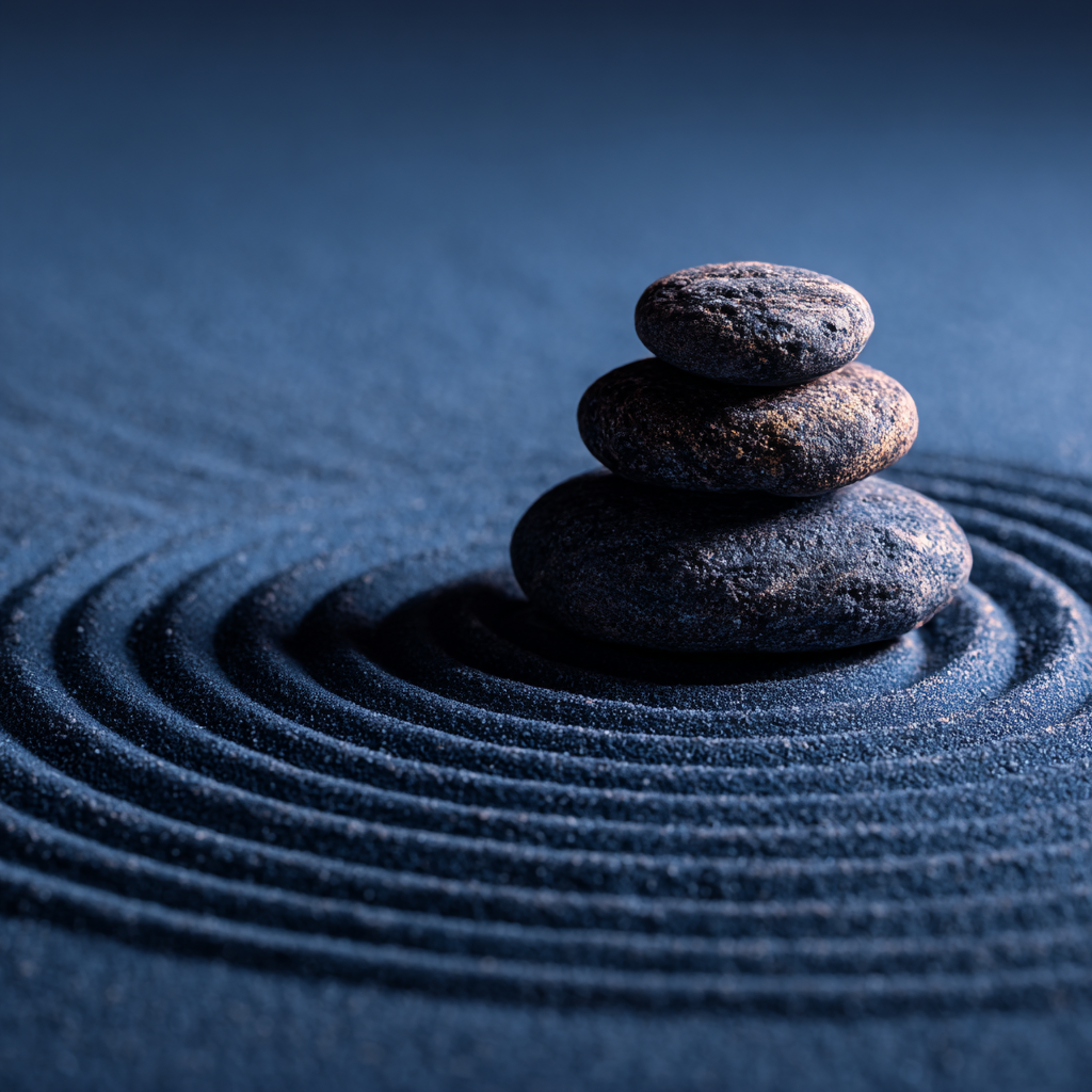Balanced stones on rippled sand